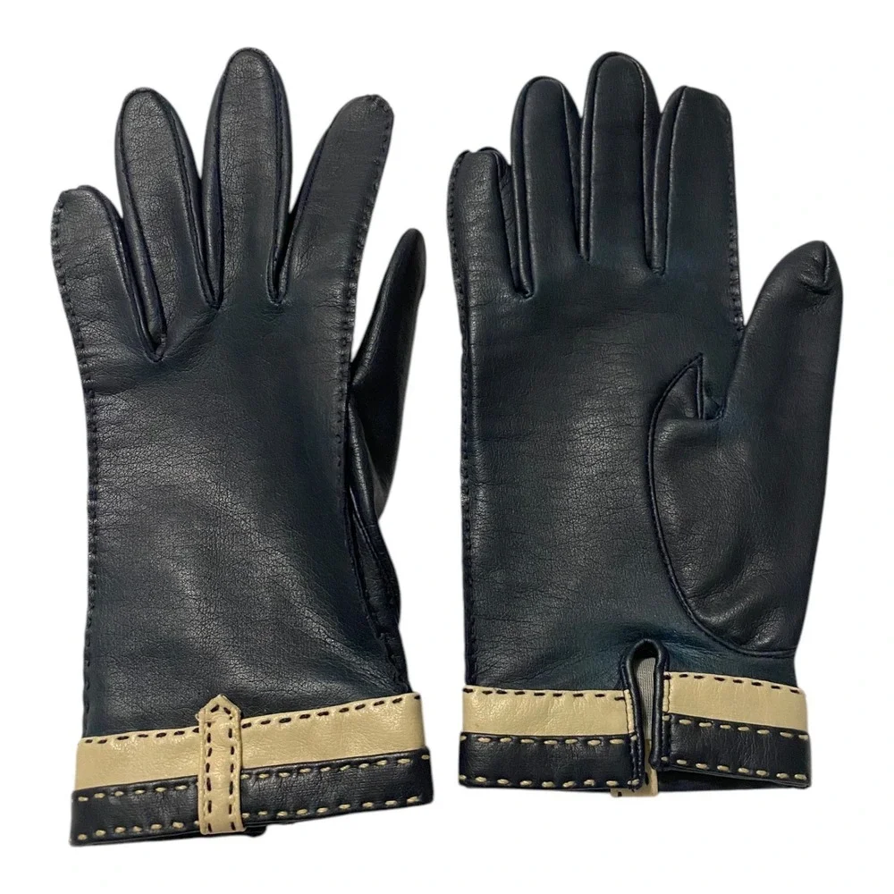 Vintage Faux Leather Gloves Womens 6.5 Black Buttery Soft Driving Gloves‎